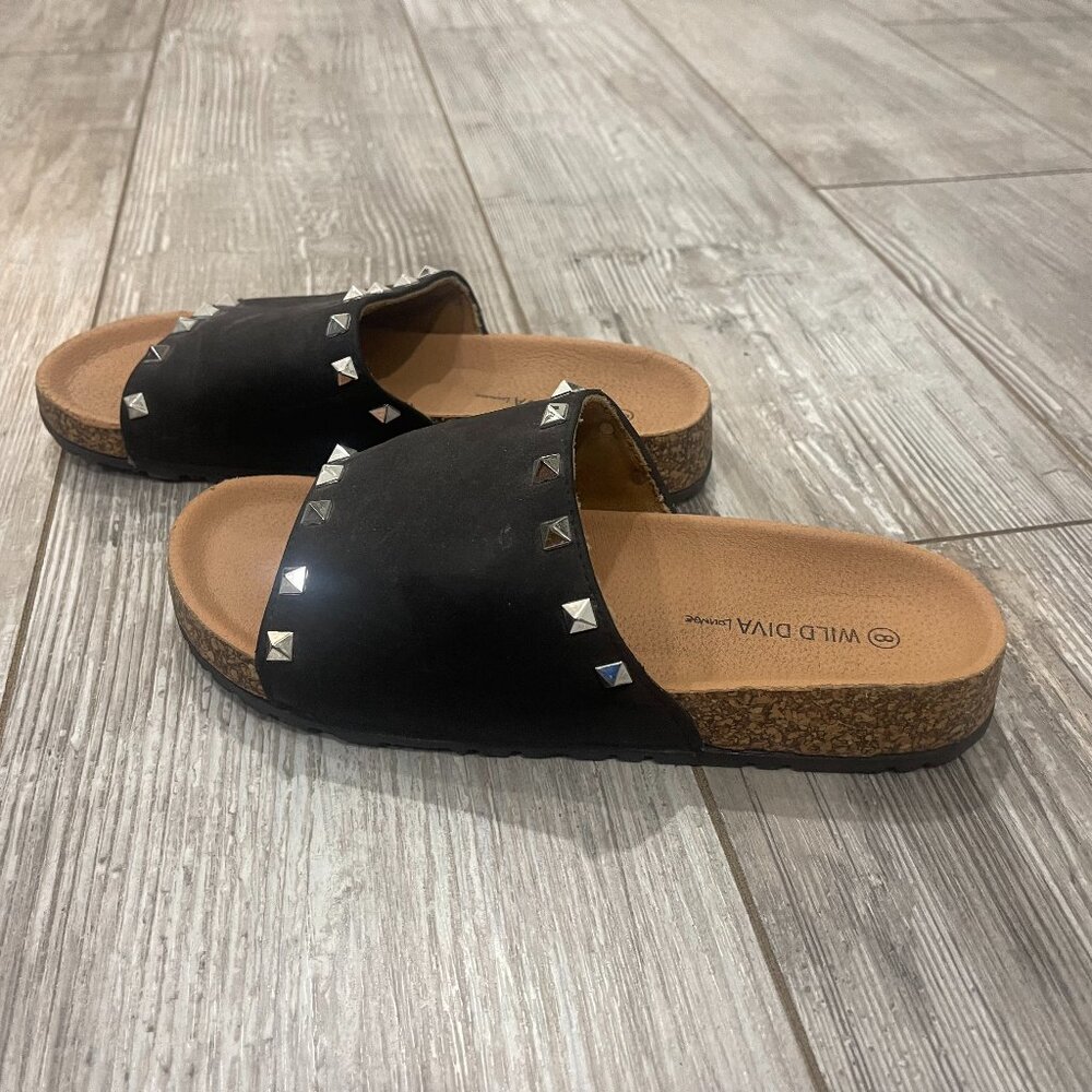 Studded Platform Black Slide Sandals - Size 8 - WILD DIVA